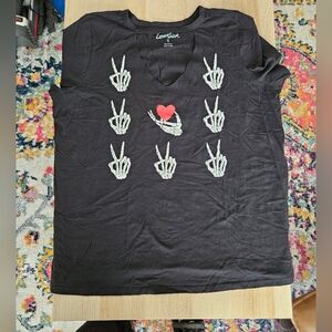 Torrid Lovesick Black Tee with Skeleton and Heart Design Size 1